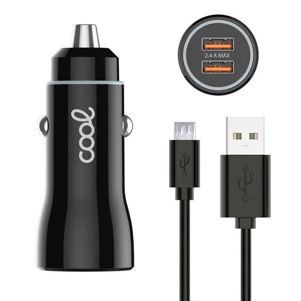Cargador Coche Cable MicroUsb (2 x Usb) COOL Negro