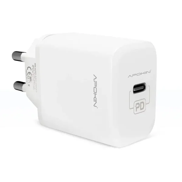Cargador USB-C 20W/3.0A Cable Lightning APOKIN PC915Y - Blanco