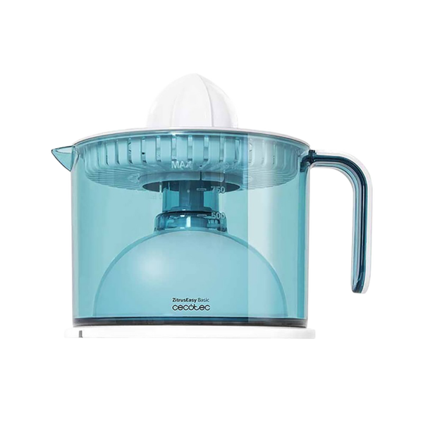 ZitrusEasy Basic. Exprimidor Naranjas Eléctrico de 40 W, Tambor de 1 litro BPA Free, Doble sentido de giro, Doble cono, Cubierta antipolvo, Color azul/blanco