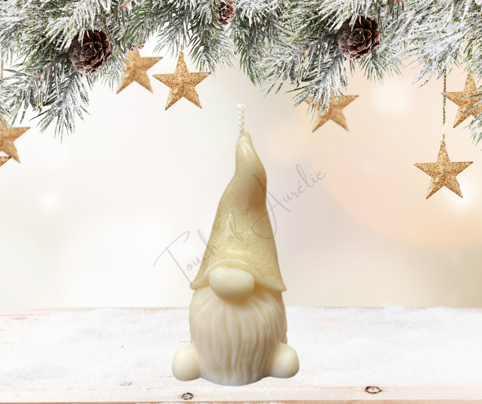 Bougie gnome chapeau pailleté