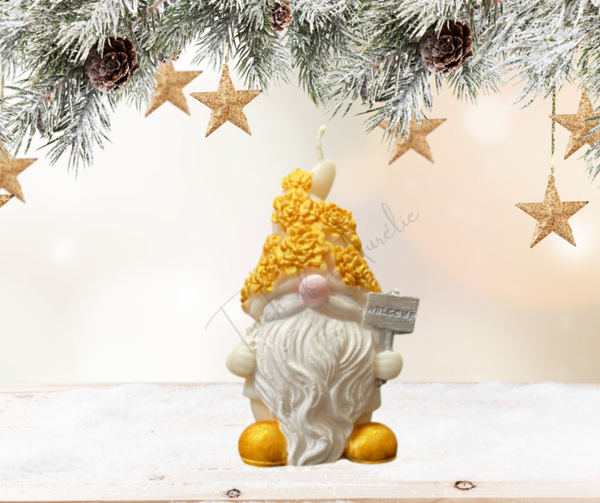 Bougie grand gnome doré