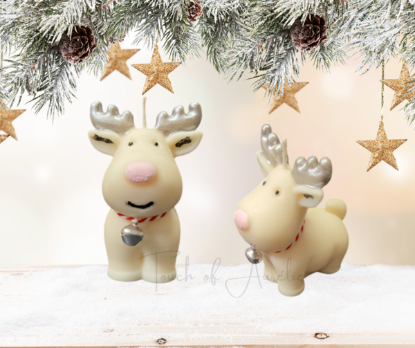 Bougie Renne de Noël argenté