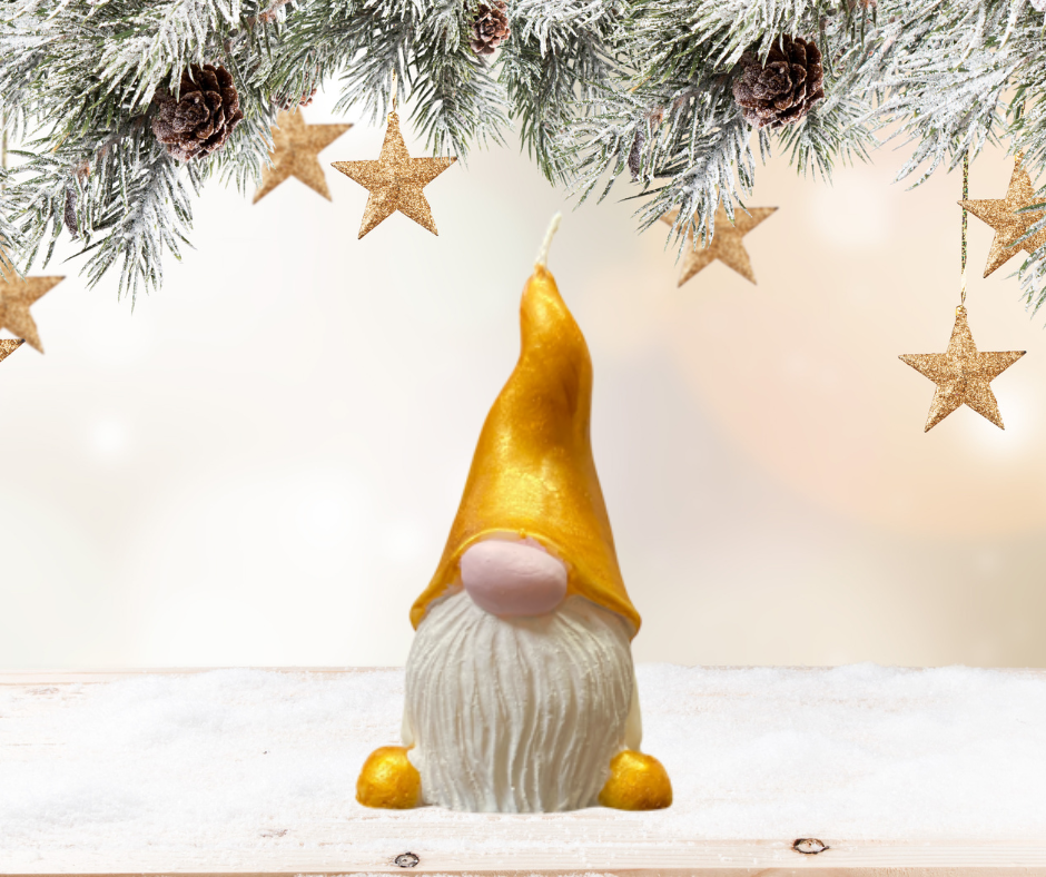 Bougie petit gnome chapeau doré