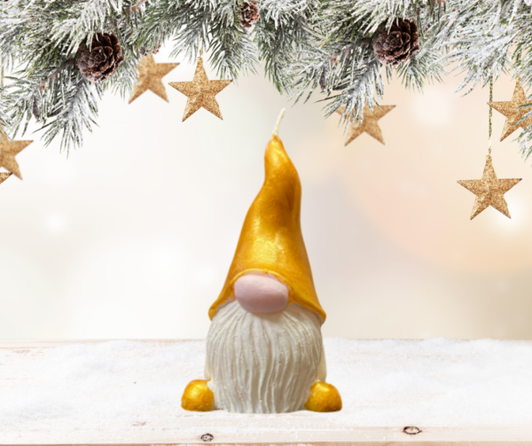 Bougie petit gnome chapeau doré