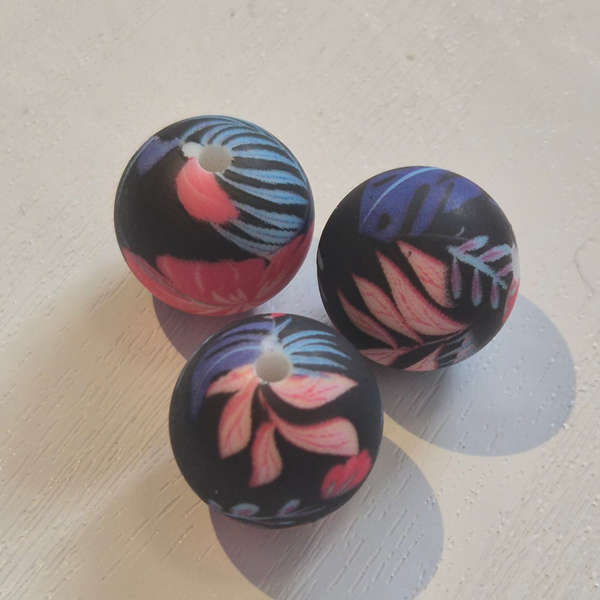silicone rond kraal (bloemen) 33