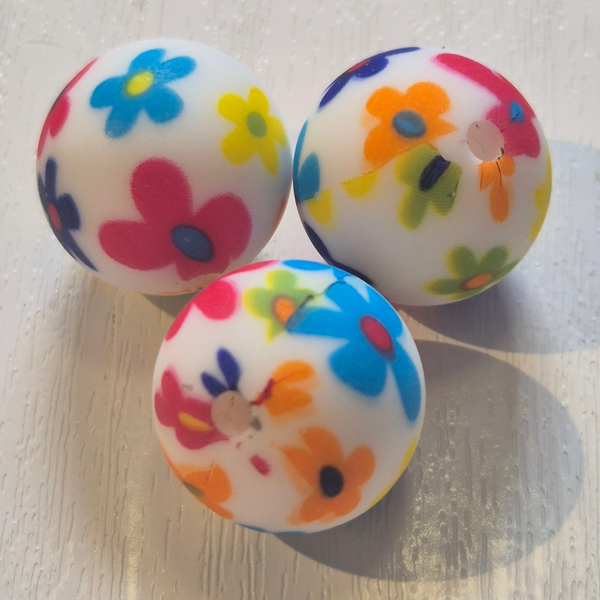 silicone rond kraal (bloemen) 15
