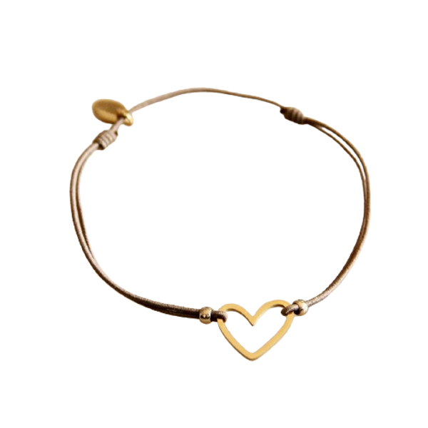 Elastische armband met open hart - Taupe/Goud