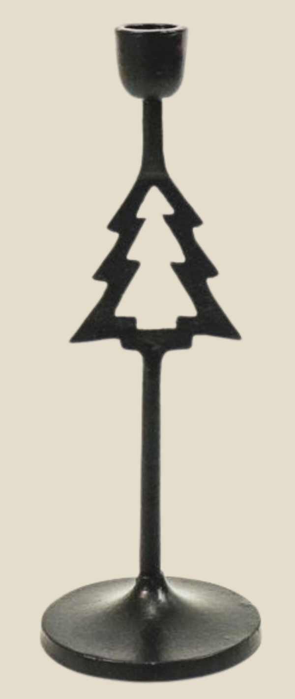 Kandelaar Kerstboom - Zwart - 13x8x19cm