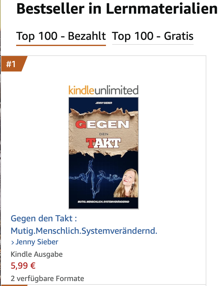 Amazon Bestseller "Gegen den Takt" von Bewusstseinarchitektin Jenny Sieber