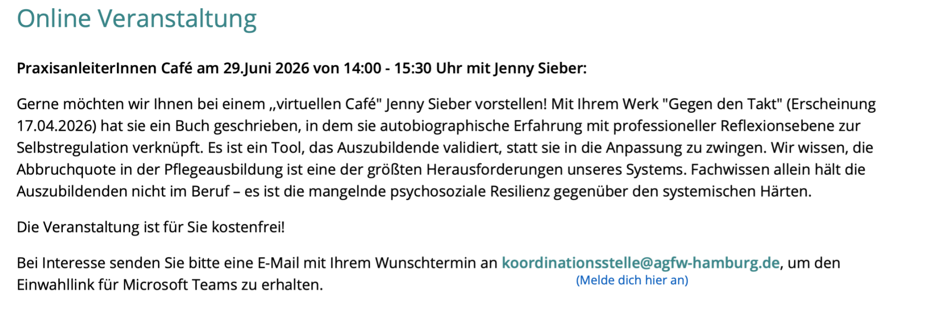 Online Veranstaltung ZKS Hamburg mit Bewusstseinarchitektin Jenny Sieber am 29.06.2026