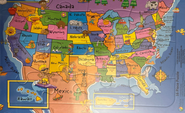 Cardboard Frame Jigsaw Puzzle - Unit States of America (16 pieces)