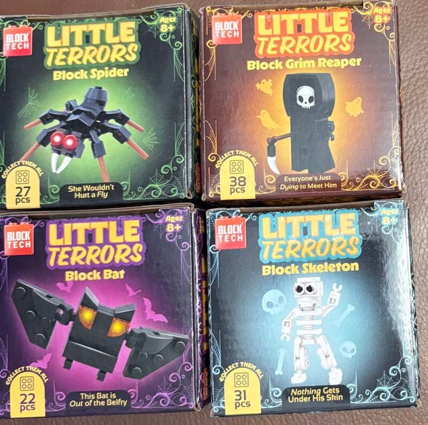 Block Tech Little Terrors Build Sets - Grim Reaper, Skeleton, Bat, Spider