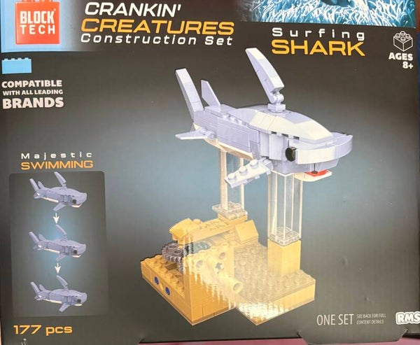 Block Tech Crankin' Creatures Construction Set - Surfing Shark