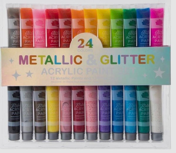 Metallic and Glitter Acrylic Paint Set  (24 tubes)