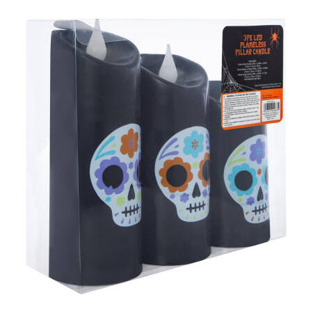 LED Flameless - Day of the Dead Sugar Skulls - Candles (Set of 3
