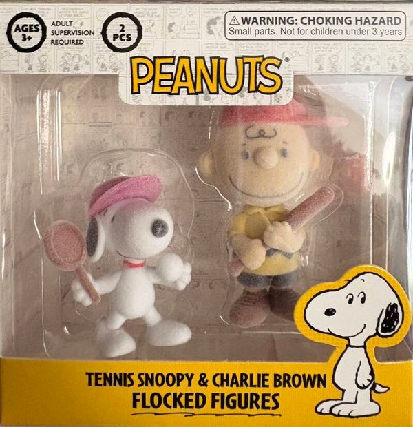 Peanuts Gang Flocked Figure Pairs - Tennis Snoopy and Baseball Charlie Brown