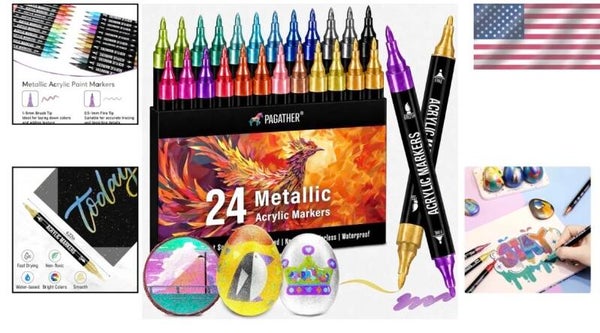 Metallic Acrylic Paint Markers (Set of 24 Dual-Tip Markers)
