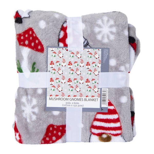 Plush Throw Blanket -  Gnomes & Mushrooms