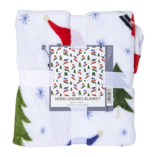 Plush Throw Blanket - Skiing Gnomes