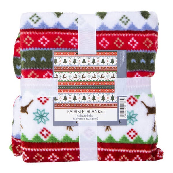 Plush Throw Blanket -  Fair Isle Reindeer