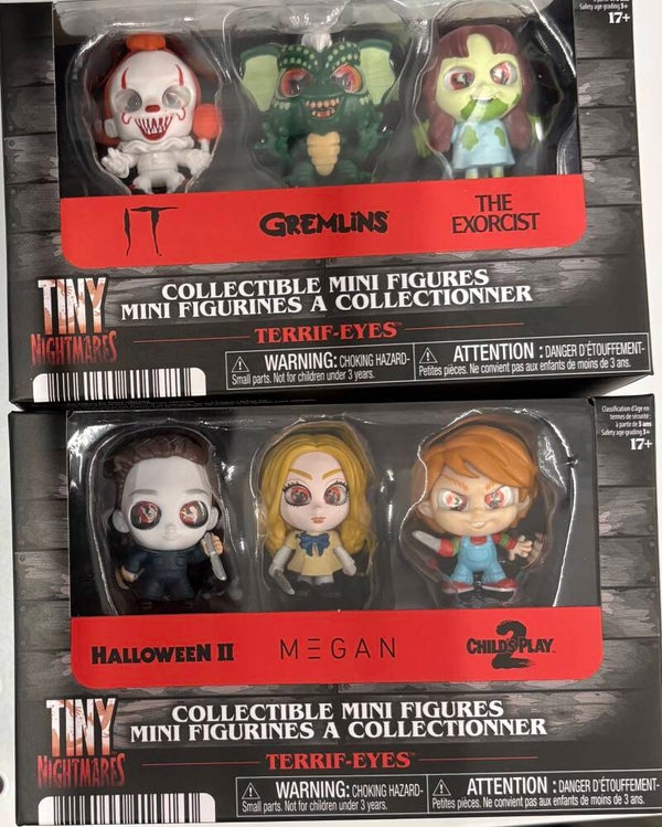 Tiny Nightmares Toy Figure Sets - It, Exorcist, Halloween, Megan, Gremlins, Child’s Play