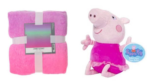 Rainbow Ombre Cuddle Bundle - throw blanket & Peppa Pig ballerina plush toy