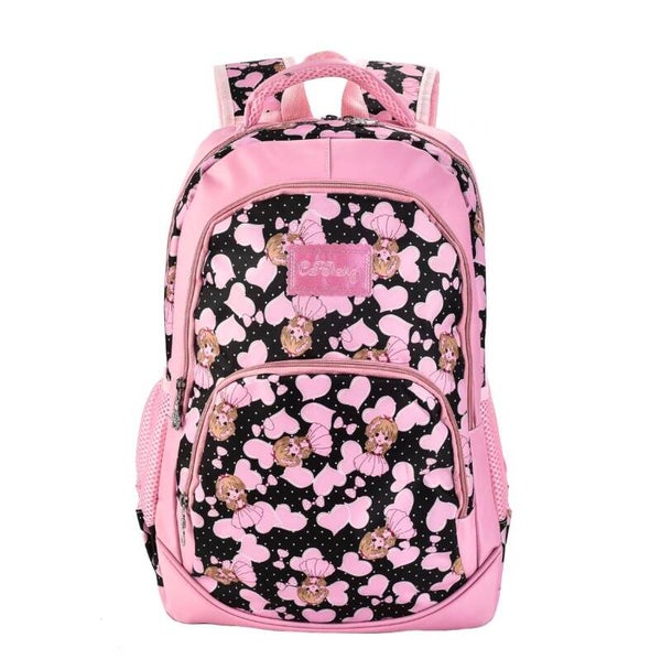 Pink Hearts on Black Backpack