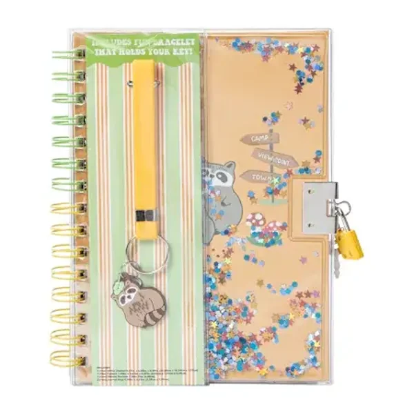 Glittery Journal with Lock & Key - Raccoons