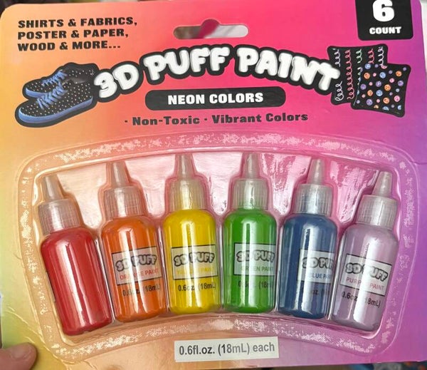Set of 3D Puff Paint for Clothing and Crafting - Neon Colors