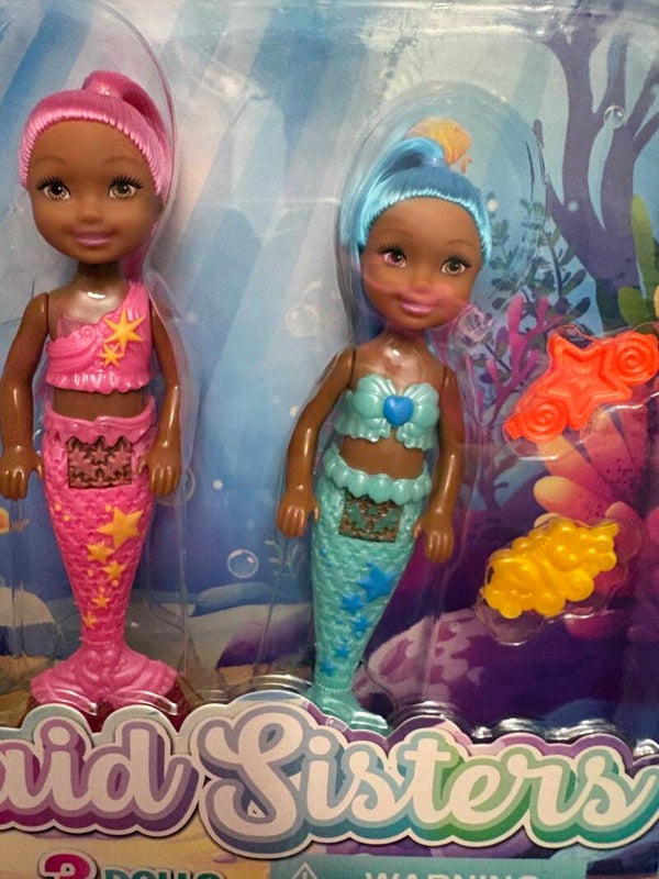 Set of 3 Mythical Glow in the Dark Mermaid Sister Dolls (dark skin)