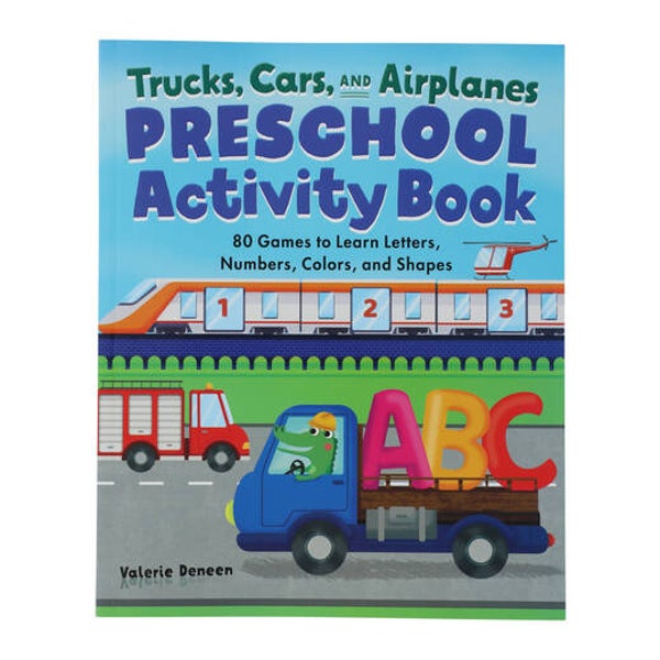 Trucks, Cars and Airplanes preschool activity book