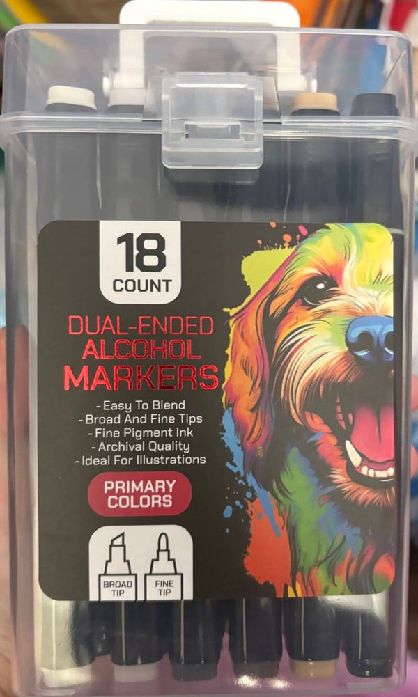Quick Drying Dual-Ended Alcohol Markers - primary colors (18 markers)