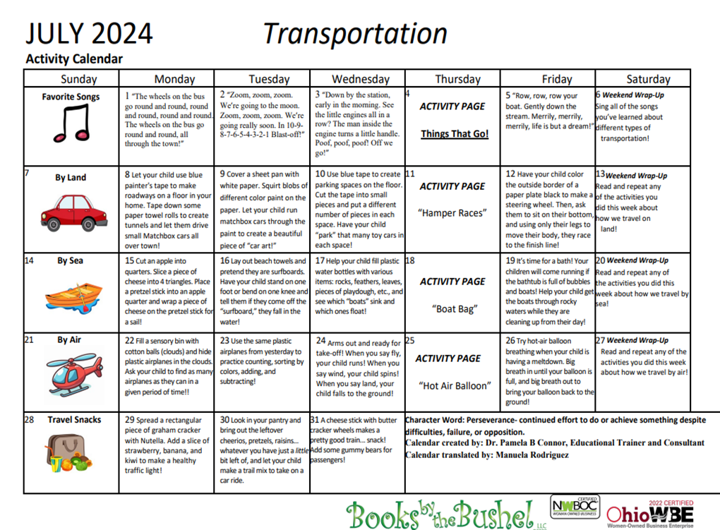 Activity Rota July Family Activities for July (extending learning beyond the classroom)