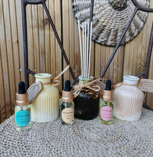 Diffuseur de parfum avec ses 6 tiges de bambou avec parfum