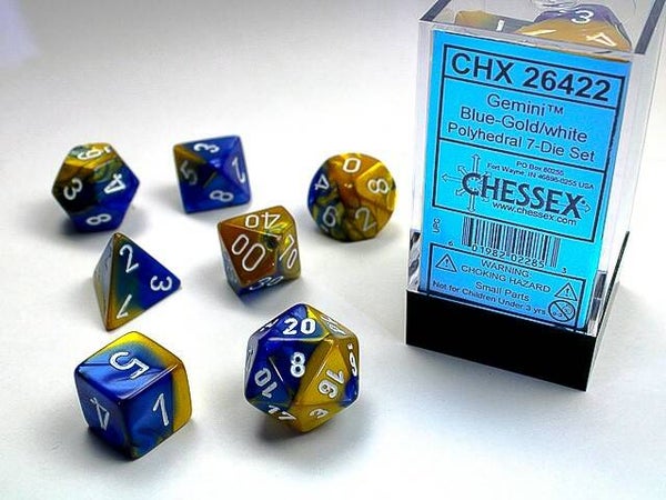 Gemini Polyhedral Blue/Gold White - Chessex Dice