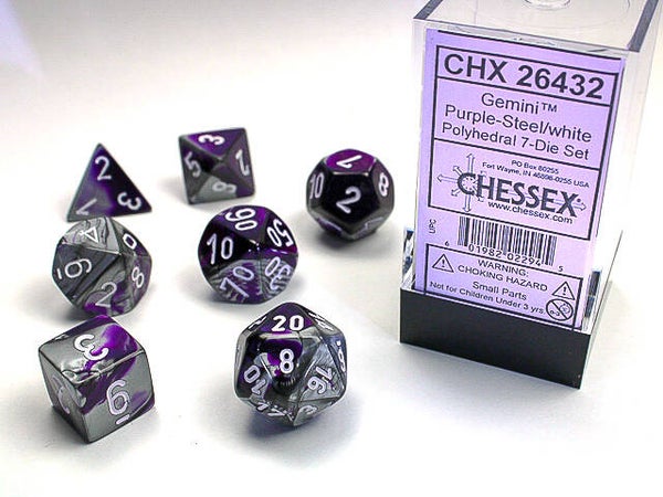 Gemini Polyhedral Purple/Steel White - Chessex Dice