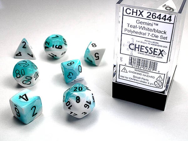 Gemini Polyhedral White/Teal Black - Chessex Dice
