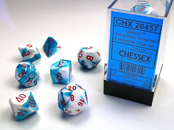 Gemini Polyhedral Astral Blue/White Red - Chessex Dice