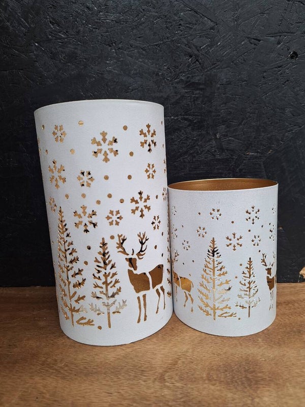 Kaarsenhouder Snow Deer | Wit-Goud