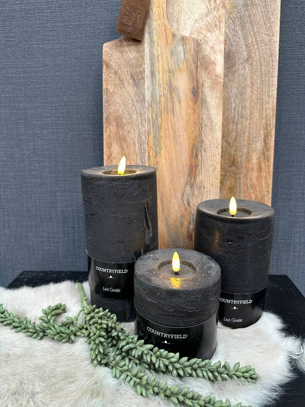 Countryfield Stompkaarsen set rustiek S,M,L LED zwart