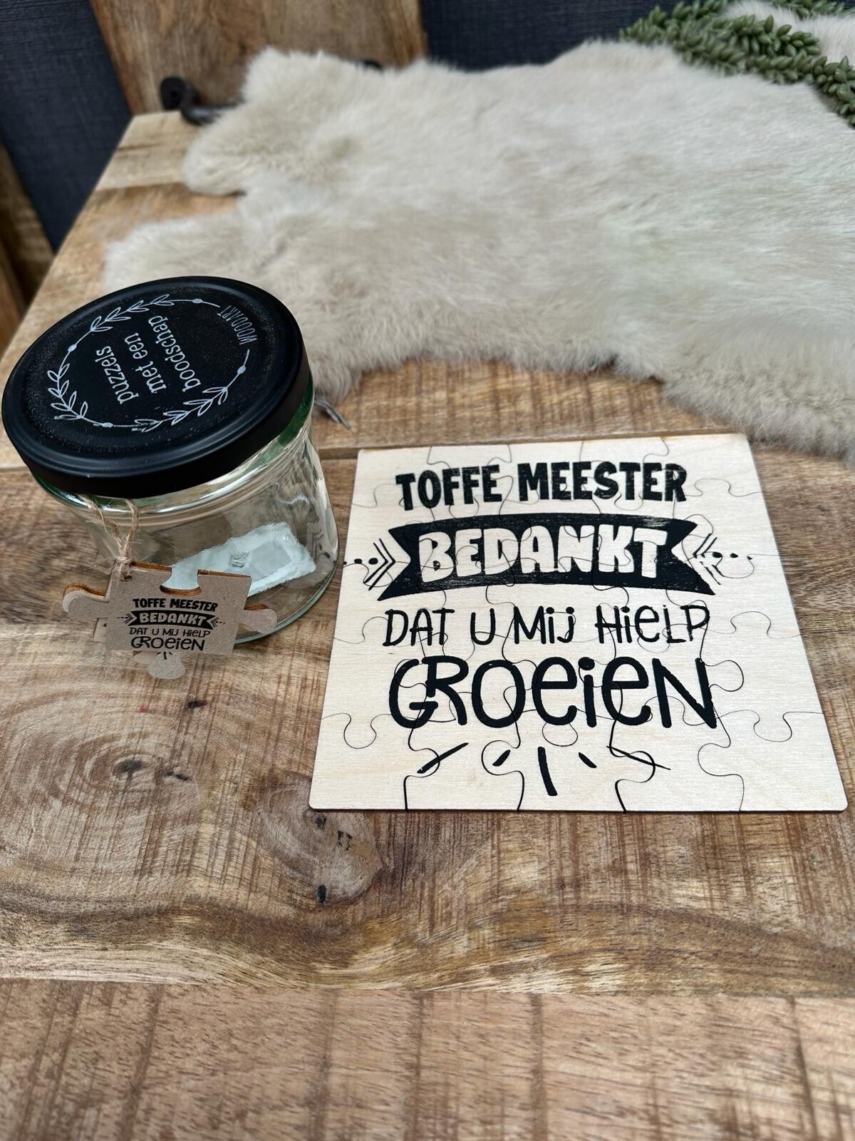 Puzzel in potje Toffe Meester bedankt