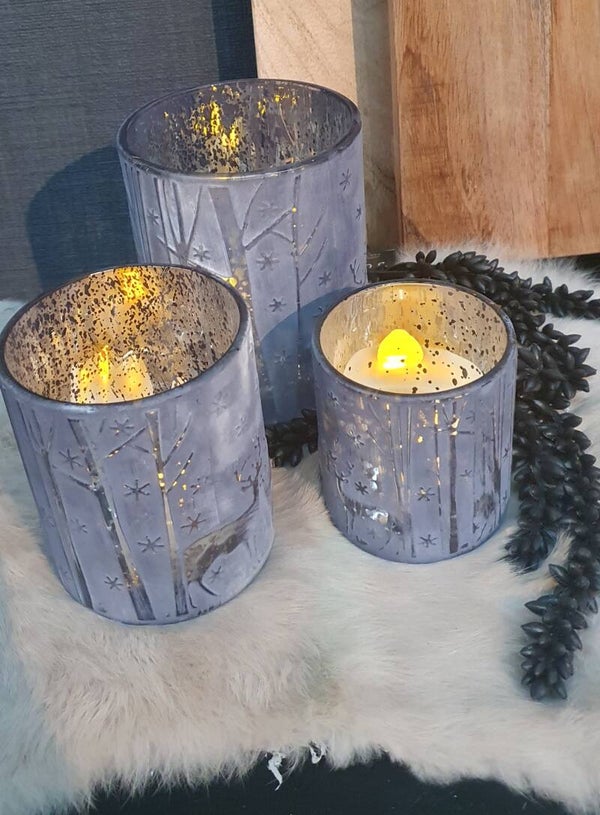 Theelichthouder Shesi | Romantisch grijs-blauw | 3 Maten