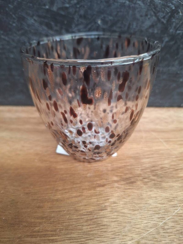 Theelichthouder 'Stipple Stains', bruin/wit, glas, Maat S