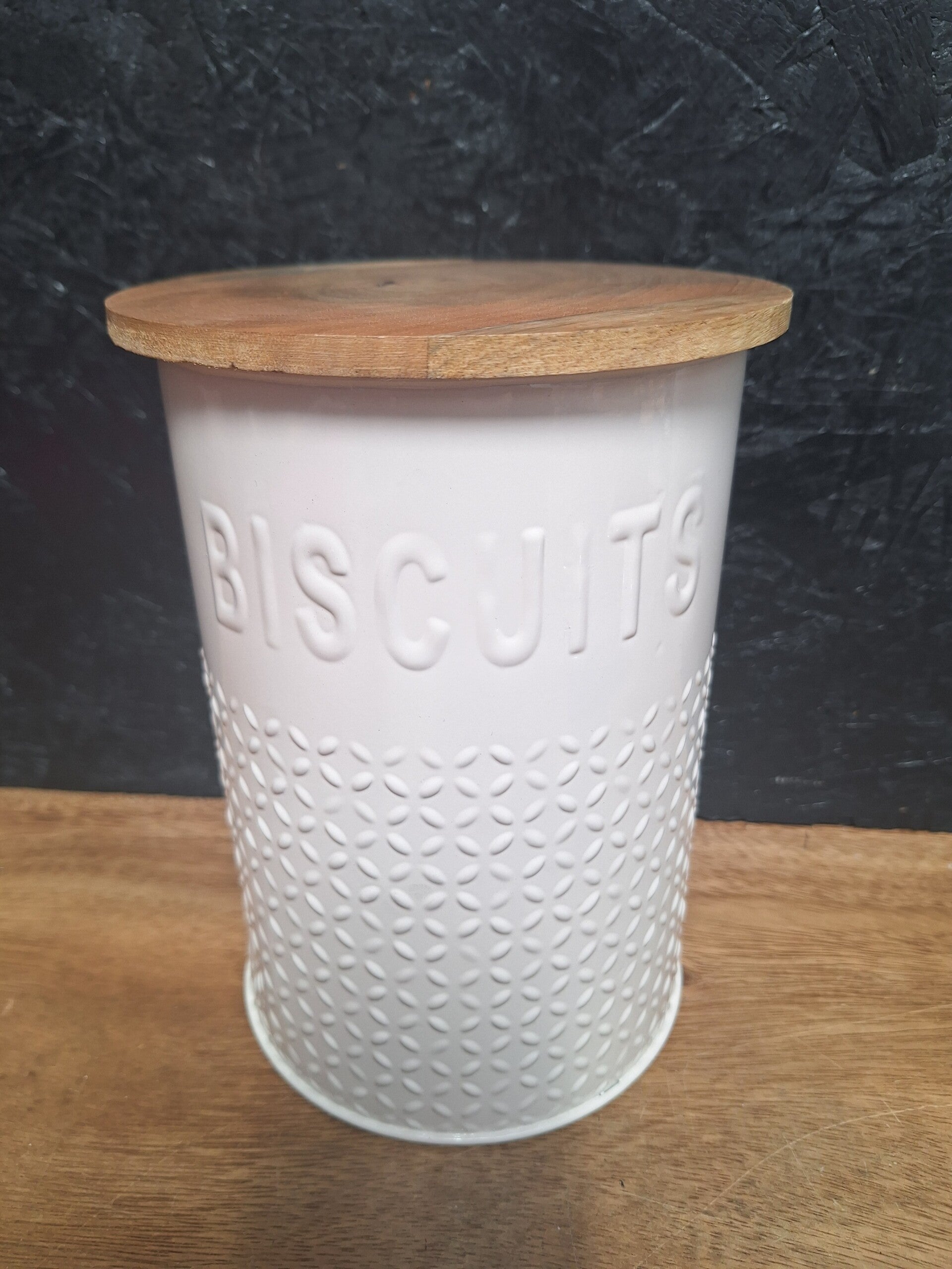 Bewaarpot 'Biscuits', wit, hout/metaal