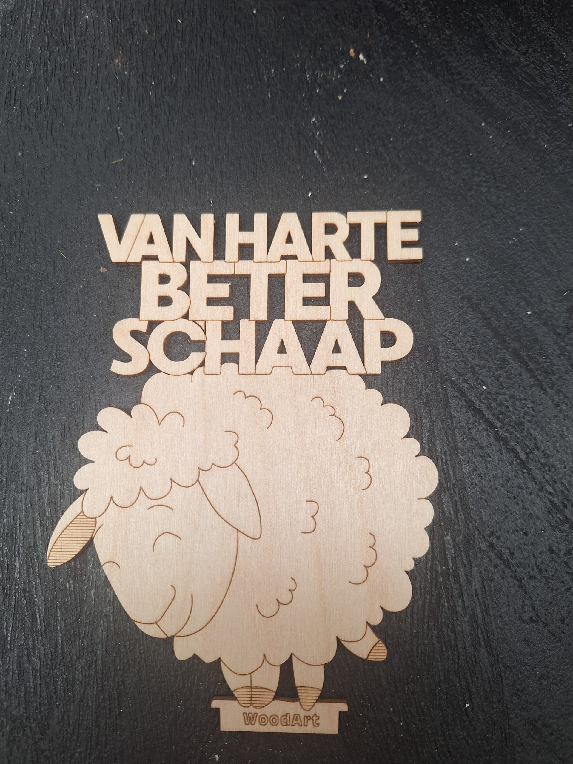 3D Houten kaart op voet Beterschaap Van harte beterschaap