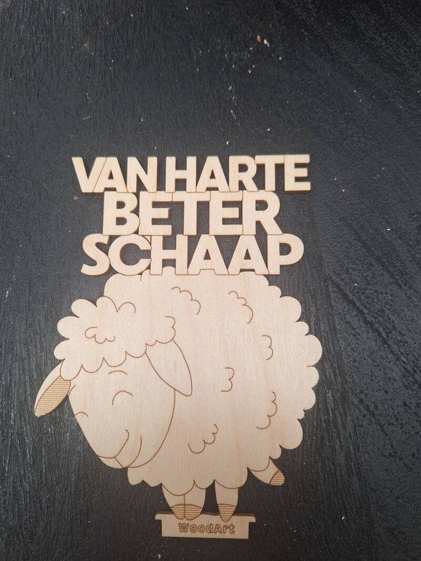 3D Houten kaart op voet Beterschaap Van harte beterschaap