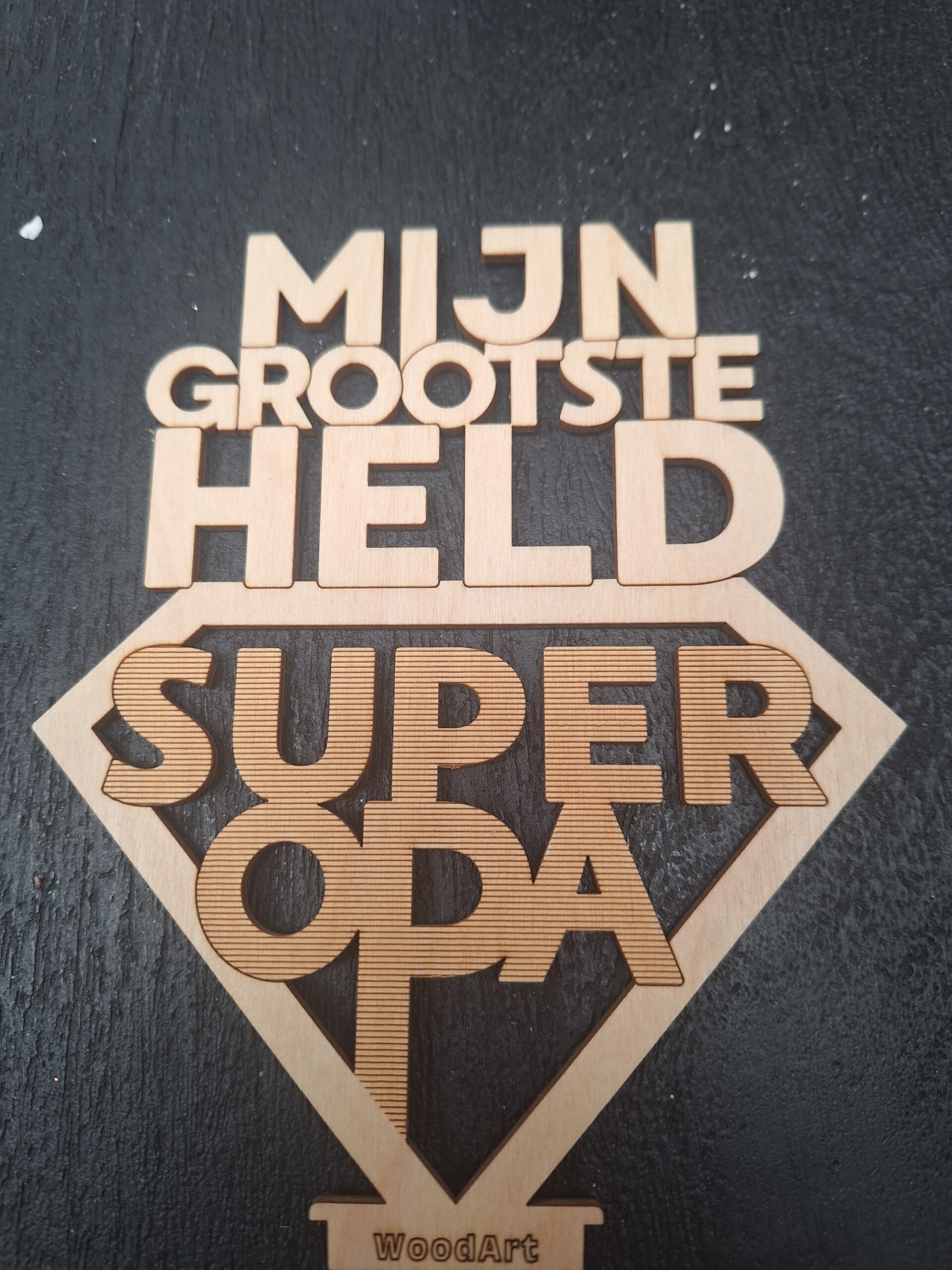 3D berkenhouten kaart op voet | Super opa