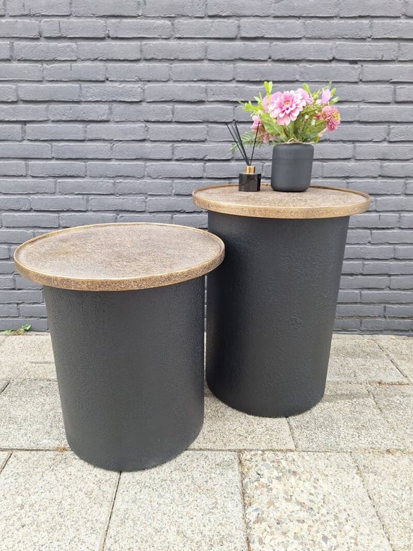 Bijzet | salo tafels | Mat zwart | Ant. Goud | 2 Maten