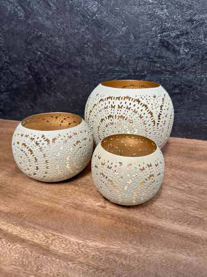 Theelichthouder Sevran | Bol | Beige | 3 Maten