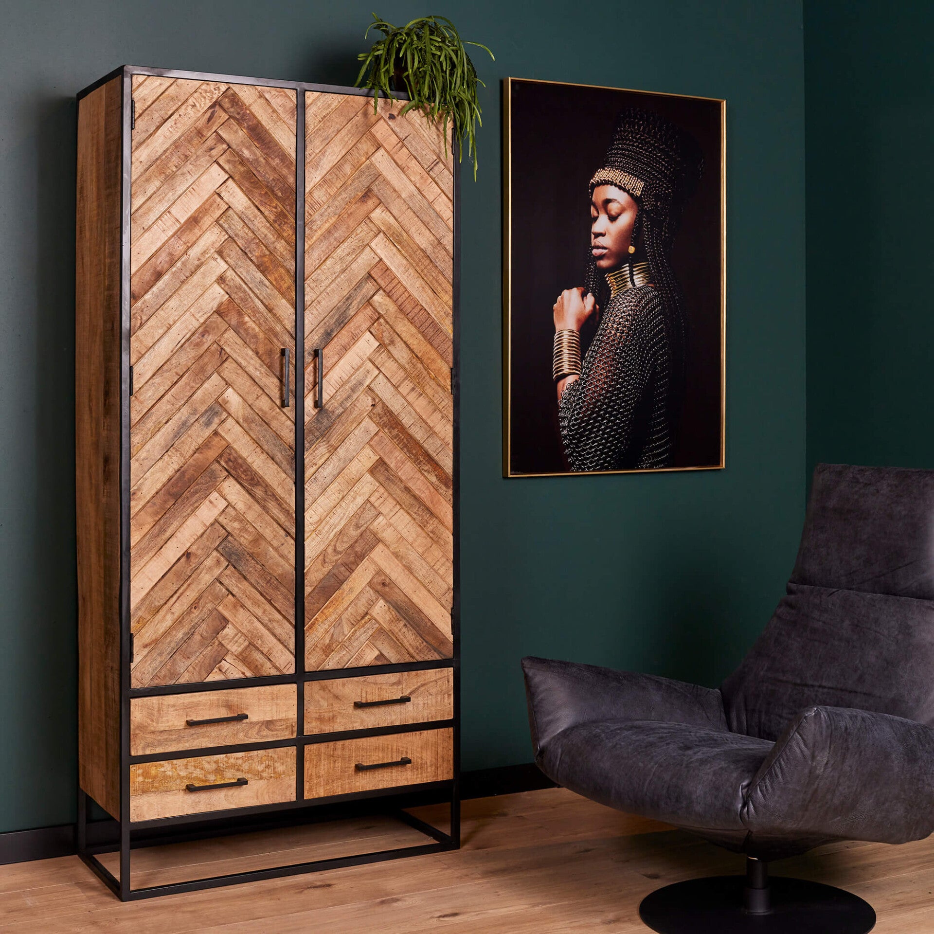 Kabinet kast Arlington | Mangohout en metaal  | 90 cm